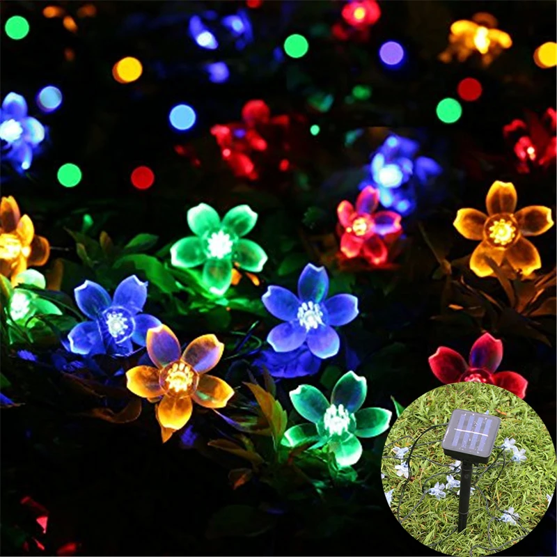 Solar 50 LEDS 7M Peach Flower Solar Lamp Power LED String Fairy Lights