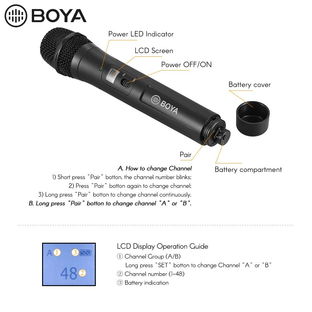 BOYA BY-WHM8 микрофон для компьютера для прослушивания речи музыкальная запись stage 48-канал частоты UHF Беспроводной портативный динамик микрофон