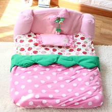 Cute strawberry luxury dog bed house with pillow pet puppy cat Princess sofa Bed kennel indoor cute small dog House mat cushion