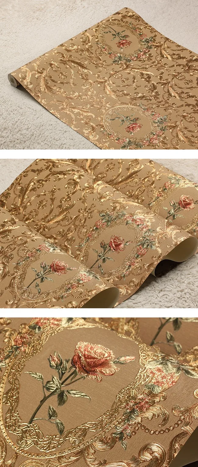 Novo luxo europeu de ouro floral papel