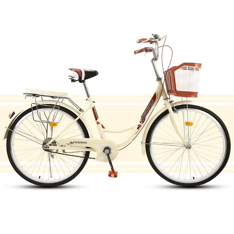 Commuter Bike Lightweight Travel Woman Adult Vintage Retro City Student Man Bicycle Single Speed New - Color: Beige