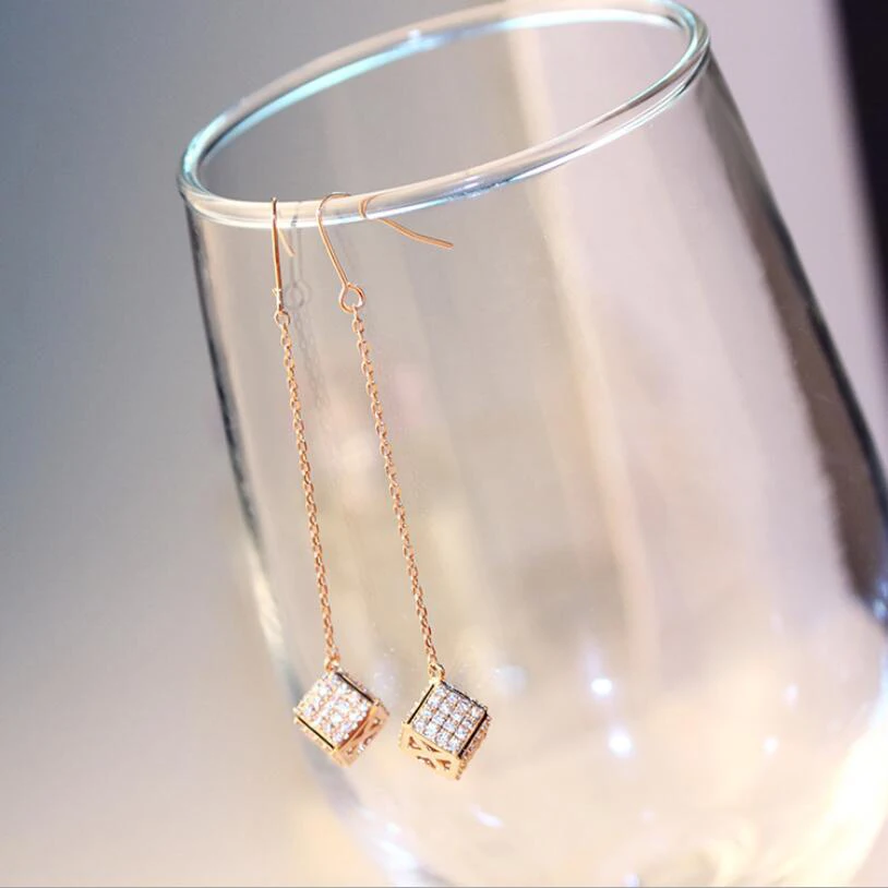 

Tassels Long Ear Line Gentle Square Drop Earrings For Women Fringed Long Earline Prevent Allergy Silver Needle Earrings