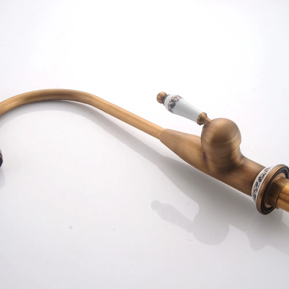 Kitchen Faucet Antique Brass Swivel Bathroom Basin Sink Mixer Tap With Ceramic Crane Hot & Cold Kitchen Sink Faucet Water Mixer