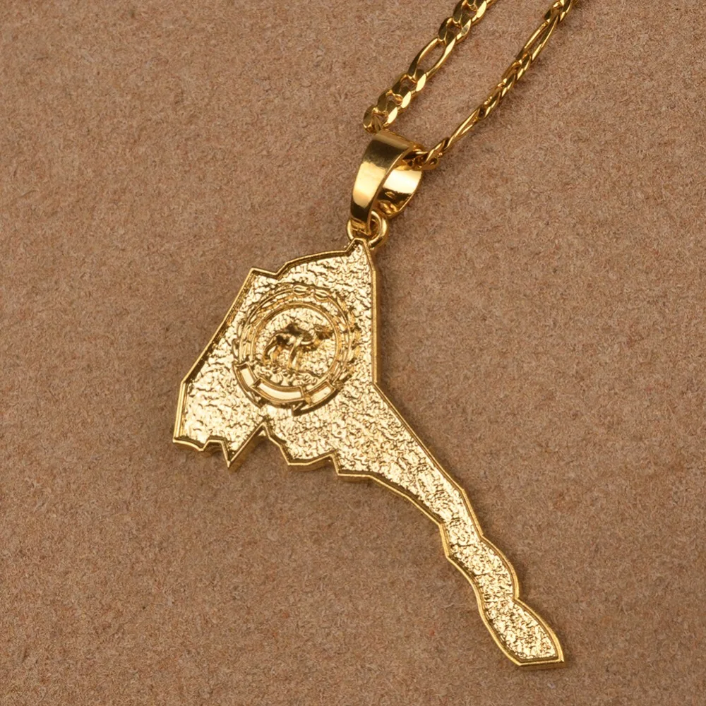 

Gold Color Map of Eritrea Flag Pendant Necklaces for Unisex Women Men Gifts Eritrean Map Jewelry #J0639