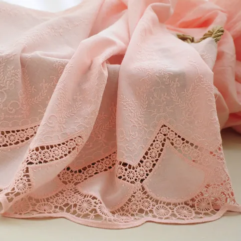 

PinkTwo Side Bilateral Embroidery 100% Cotton Cloth Lace Fabric Background Cloth Width 120cm 1Yard