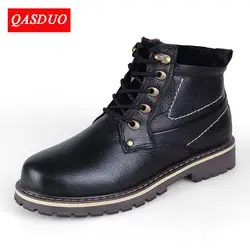 QASDUO/мужские непромокаемые ботинки из натуральной кожи, мужская повседневная обувь, модные ботильоны для мужчин, высокие зимние мужские