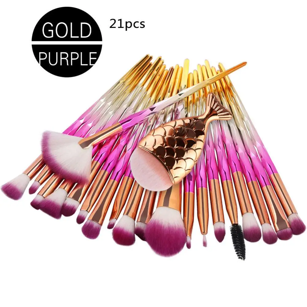 Алмазный Профессиональный набор кистей для макияжа 4-21 шт. тени для век Пудра для бровей подводка для глаз Румяна консилер кисть для растушевки губ инструмент для красоты - Handle Color: 21pcs-Purple Gold