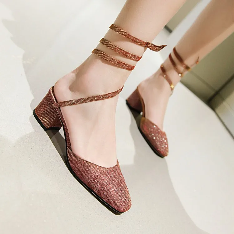 

Big Size 11 12 13 ladies high heels women shoes woman pumps Rough-heeled Square-headed Fairy Wind Roman Shoes
