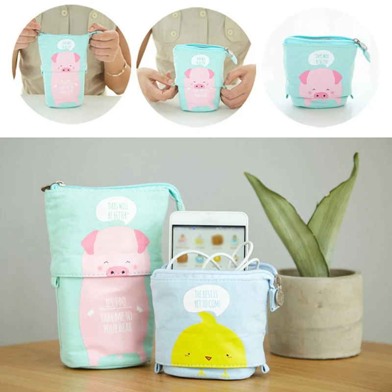 

Household Telescopic Pen Bag Cute Cartoon Multi-function Deformable Portable Cosmetic Bag Vertical Canvas Pen Storage Bags