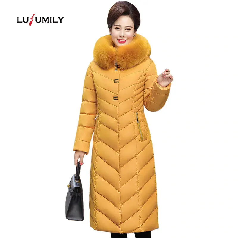 2018 New Winter Jacket Women Middle Long big Fur Collar