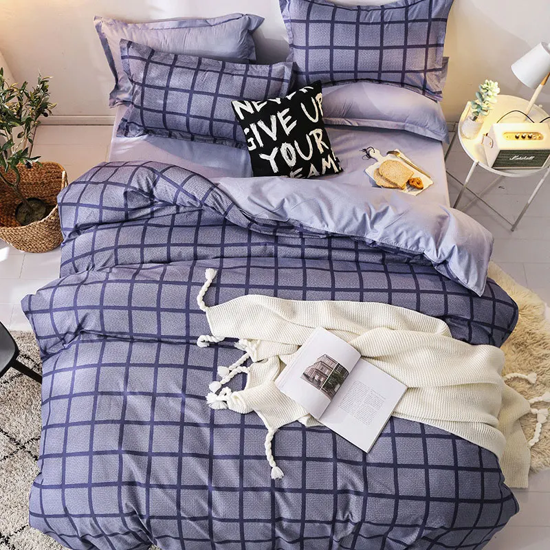 

FUNBAKY 3/4pcs/Set AB Side Lattice Geometric Pattern Comforter Bedding Set Bed Linen Duvet Cover Set Home Texile