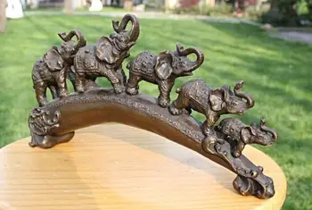 

13.8" Western Art Decoration Auspicious Five Elephants Bronze Marble Statue