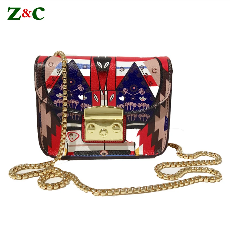 12 Color Famous Italy Brand Women Flap Bag Luxury Lolita Style Graffiti Print Shoulder Bag Design Lady Chain Lock Messegner Bags tape print chain bag