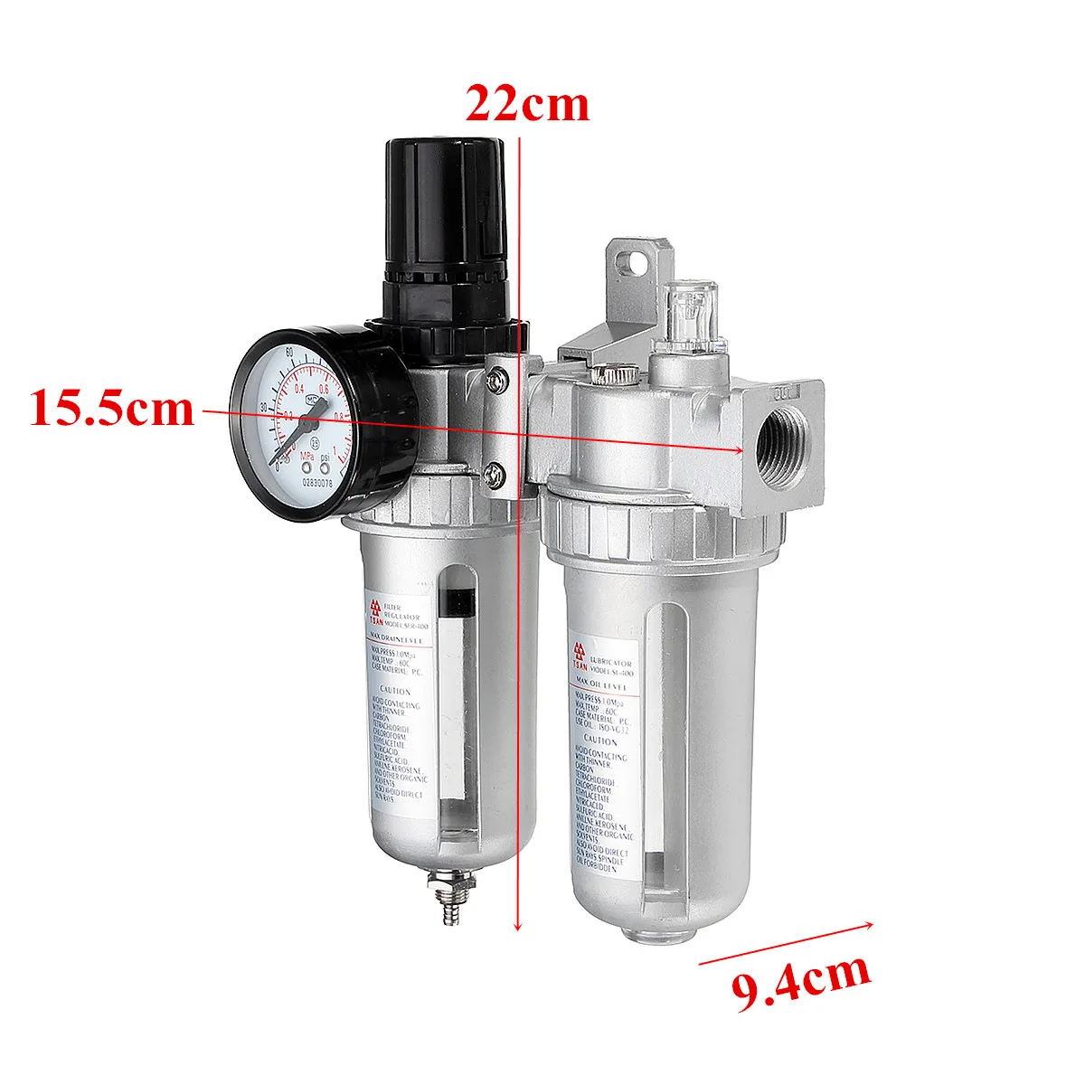SFC400 1/" воздушный компрессор, маслолубрикатор, влагоотводящий фильтр, регулятор ABS алюминиевых пневматических деталей 22x15,5x9,4 см