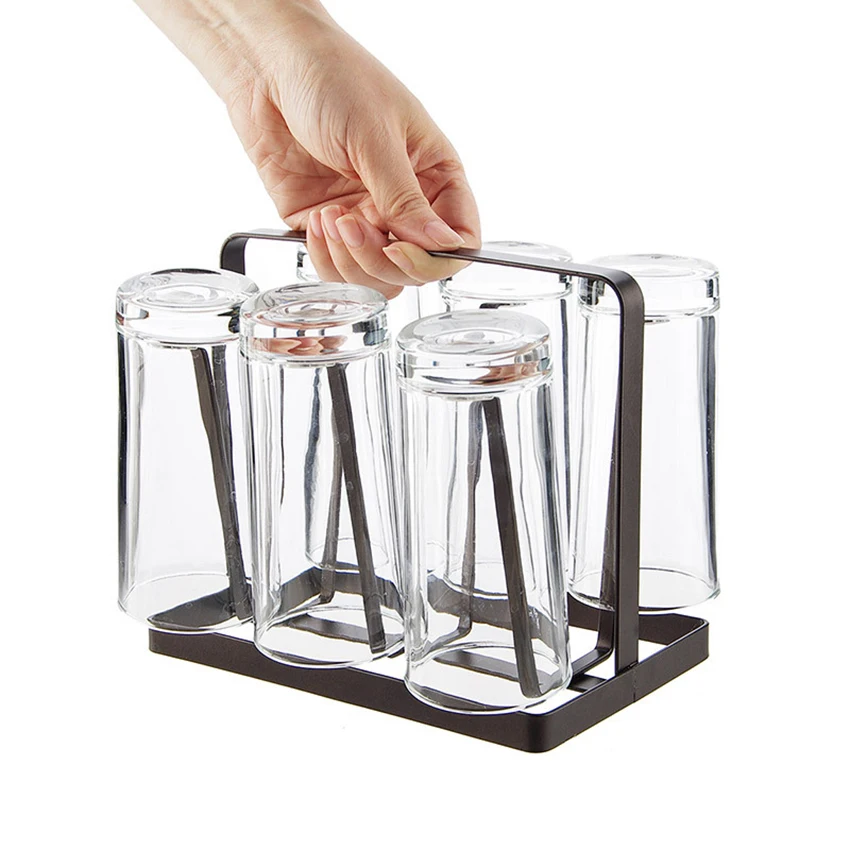  Creative Iron 6 Cups Mug Glass Stand Holder Drying Shelf Home Kitchen Hanging Drainer Storage Rack 