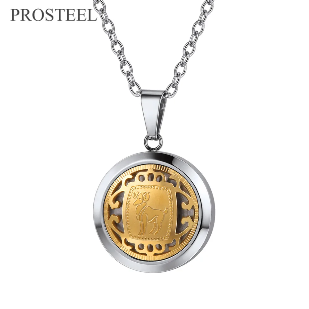 PROSTEEL Aries Zodiac Sign Necklaces &amp Pendants Round Gold Color Constellations DIY Jewelry Men/Women Birthday Gift PSP3280GJ | Украшения