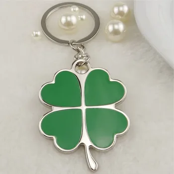 

Free Shipping 100pcs/lot Lucky Four-leaf Clover Fortune Keychain for St.Patrick Day Gift Shamrock Sparkling Charm Keyring Gifts