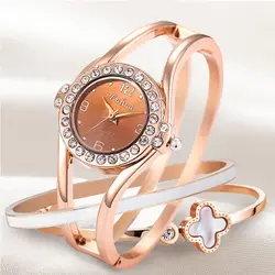 Новый дизайн розового золота браслет часы Для женщин Лидирующий бренд роскошный браслет часы модные повседневная женская обувь часы со
