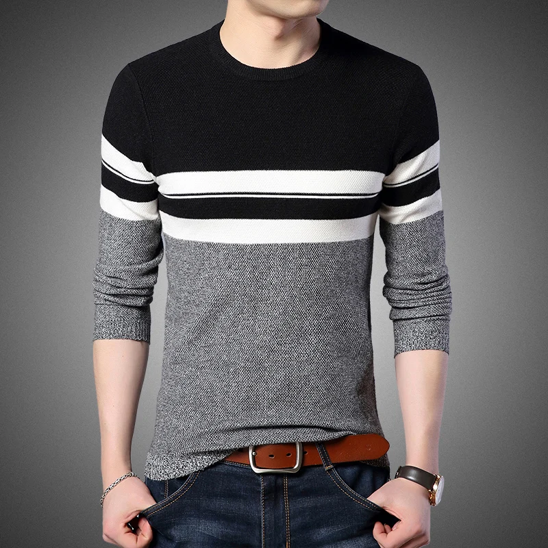 

2019 New Fashion Brand Sweater Men Pullovers Striped Slim Fit Jumpers Knitwear Woolen Winter Korean Style Casual Clothing Male