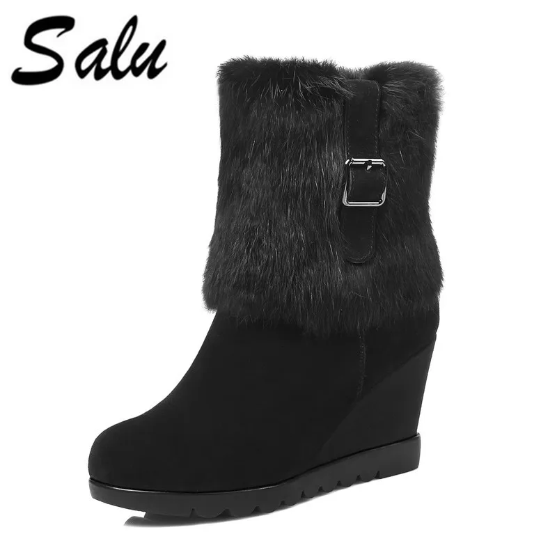 

Salu genuine suede leather Wedges heels Winter ankle boots for woman platform winter shoes 35-39 Free shipping