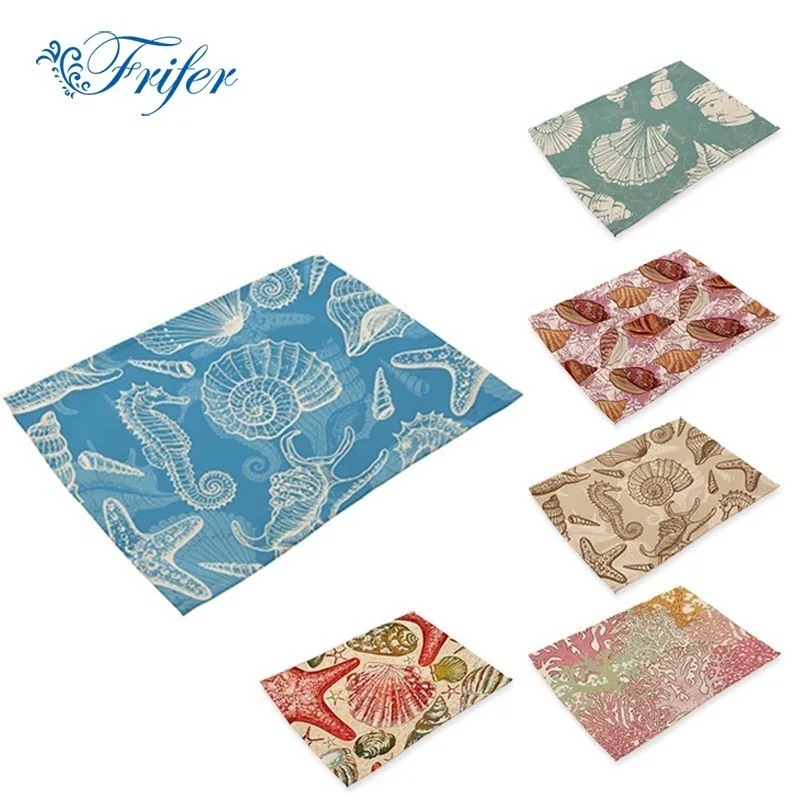 

Cartoon Small Crab Printing Placemat Linen Napkins Succulent Plant Patterns Cotton Cloth Placemat Tea Towel Table Napkin