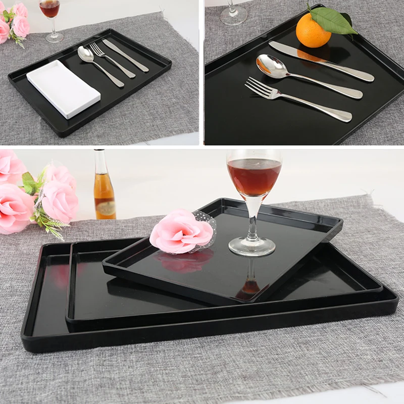 

1pcs Multifunctional Tray Breakfast Dessert Pastry Fruit Foods Cake Coffee Serving Tray Plate Melamine 22.2*16*2.1cm White/Black