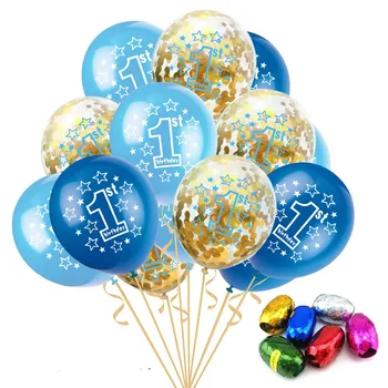 

15pcs 1st Birthday Balloons Set Pink Blue Transparent Confetti Latex Balloons for Boy Girl 1 Year Old Birthday Party Decorations