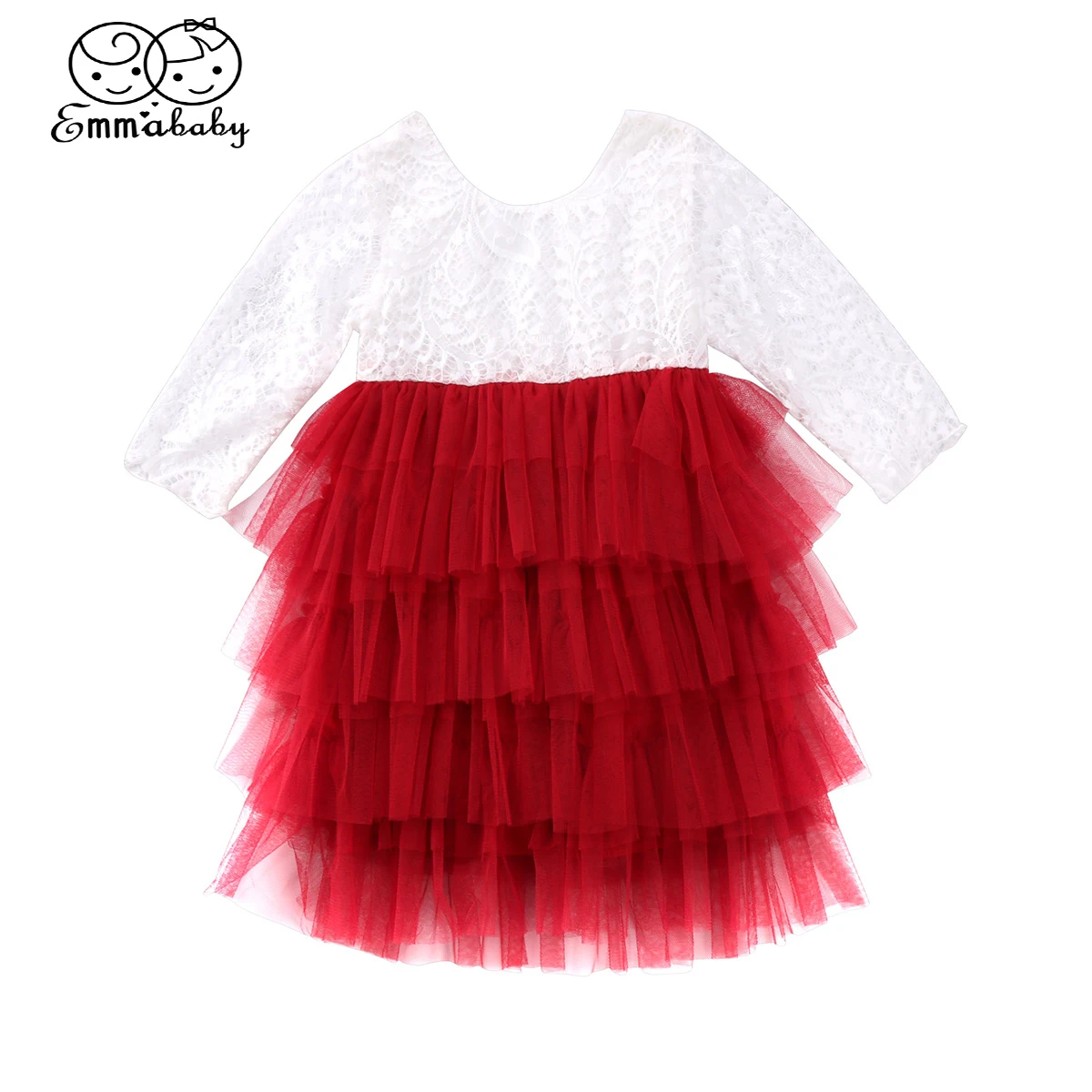 Princess Baby Girls Dress Backless Lace Long Sleeve Tulle Tutu Party Formal Dresses