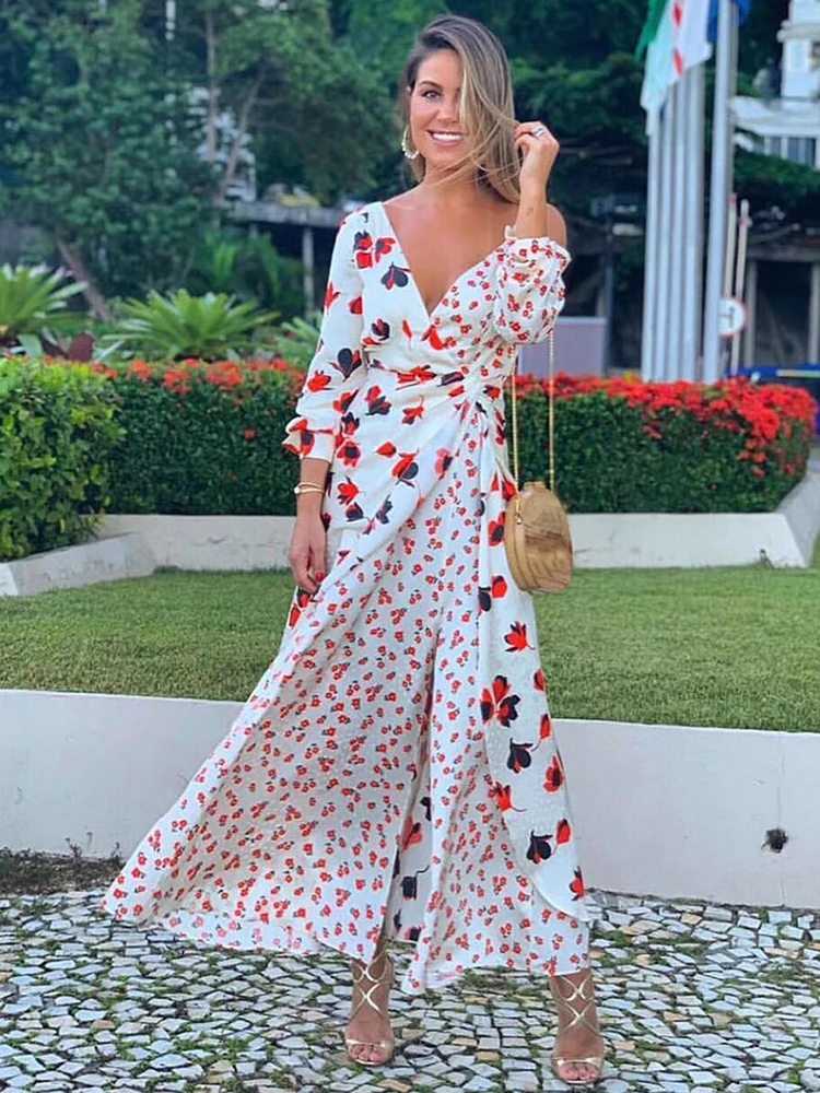 MoaaYina Fashion Designer Runway dress Spring Autumn Women Dress Long sleeve One shoulder Elegant Party Floral-Print Dresses