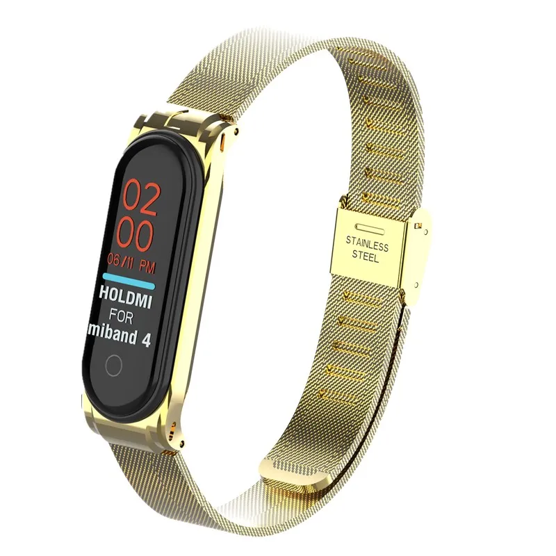 Metal Strap bracelet Mi Band 4 3 Wrist Strap 4 3 NFC Straps Stainless Steel MiBand 4 3 Wrist Band Strap for Xiaomi MiBand - Цвет: gold