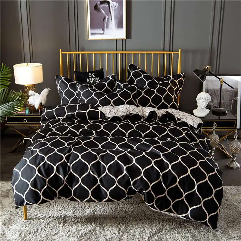 

Nordic Black Grid Comforter Bedding Sets King Duvet Cover Set Home Textiles Soft Queen Bed Set
