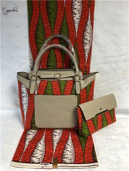 

3pcs/set African batik ankara real cotton wax fabric (6yards/lot) matching handbag and purse set FB1