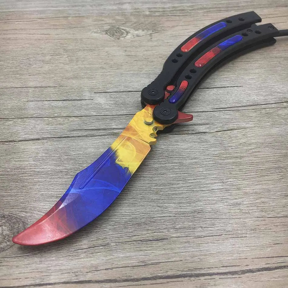 Swayboo butterfly in knife CS GO Karambit Knife practice folding Knife butterfly trainer game knife dull blade no edge tool