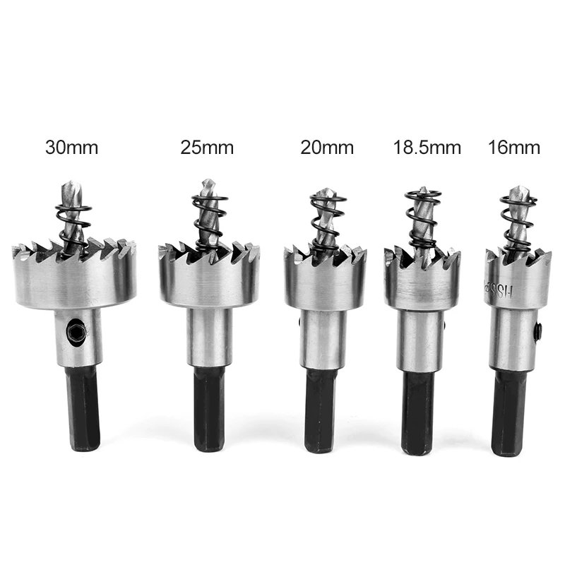 5pcs High Speed Steel Core Drill Bit with L-type Wrench Woodworking Serrated Drill Bit 16/18.5/20/25/30mm Hole Saw Set 