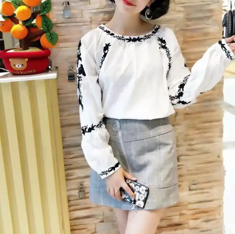 Blouses Casual Shirt Women Cotton Linen Blouse Women Autumn Blouse Sweet Ladies Shirt Quality Printed Ladies Shirt