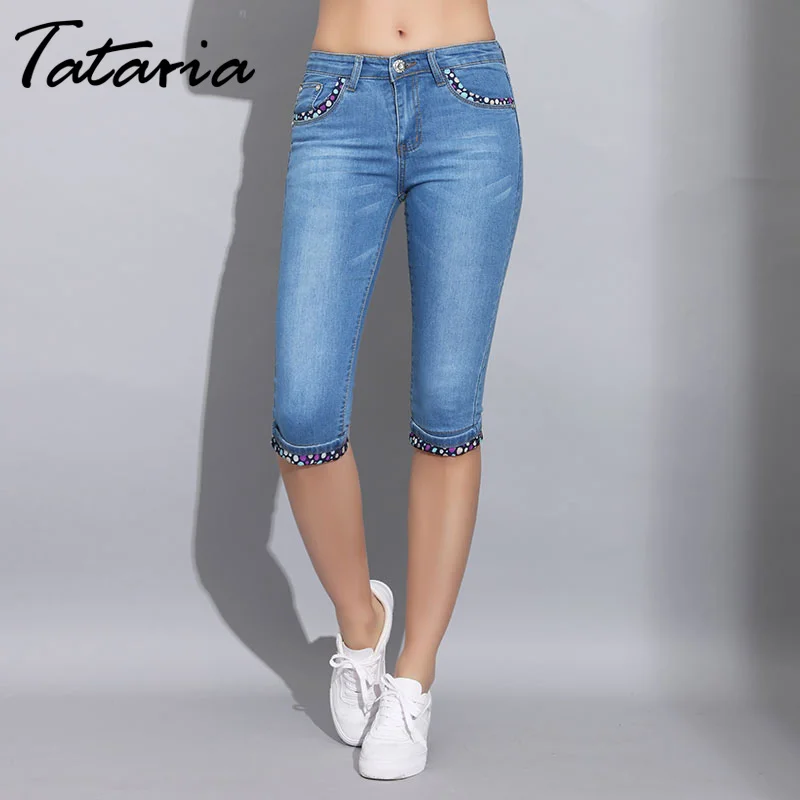 Tataria, джинсовые обтягивающие капри, брюки для женщин, Стрейчевые модные джинсы в горошек, женские эластичные джинсы до колена, женские джинсы