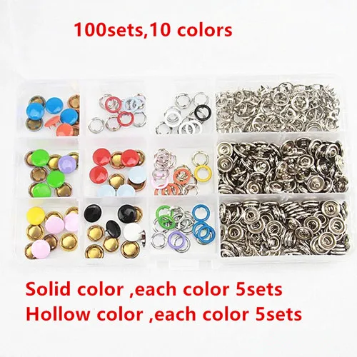 1 комплект щипцы для кнопок+ 100 комплектов/200 комплектов 10 цветов 9,5 мм латунные зубчатые кнопки крепеж кнопки - Цвет: 100sets with tool