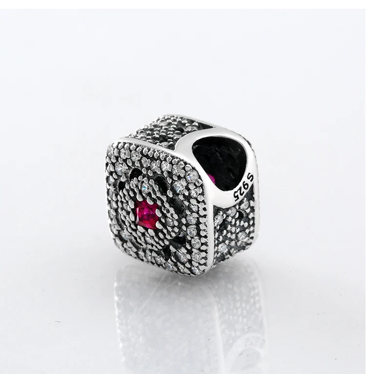 Подлинный модный роскошный серебряные бусины 925 пробы квадратный цветок, очаровательный браслет Pandora для изготовления ювелирных изделий