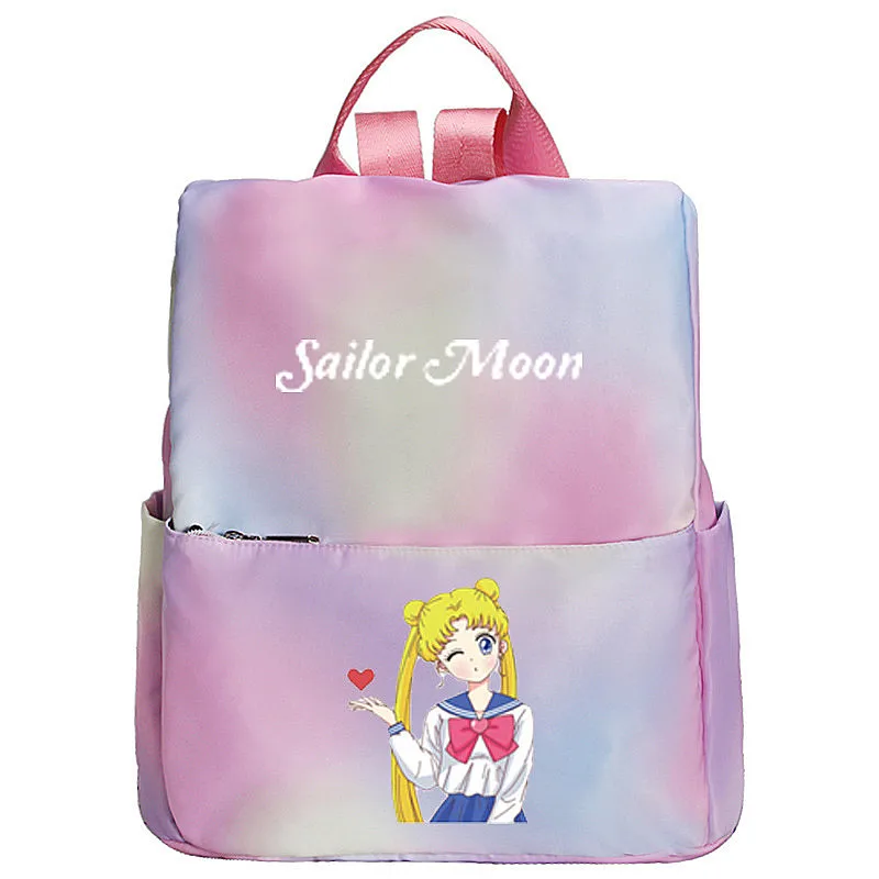

Sailor Moon Women Cute Pink Backpack Anti Theft Backpack Luna cat Gradient Color Kawaii bagpack Waterproof Travel Backpack