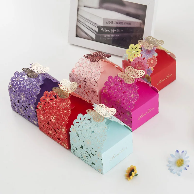 10Pcs Paper Candy Box Hollow Butterfly DeSIGN European Style Gift Boxes Wedding Favors Cute Personality Chocolate Box