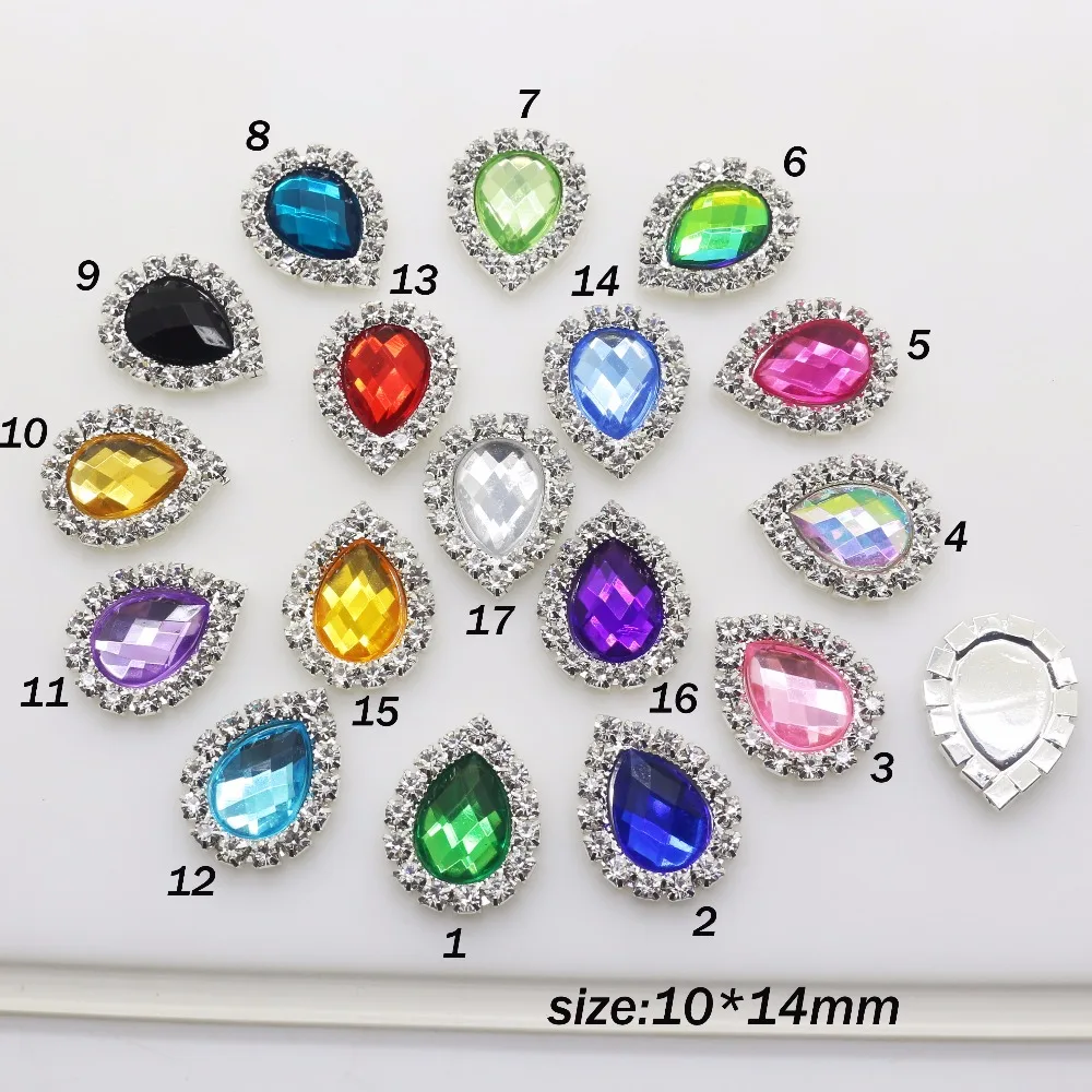 

Fashion 10Pcs 16*20mm Water Drop Diy jewelry Accessories Acrylic rhinestones pedestal embellishments caps Decoration For Making