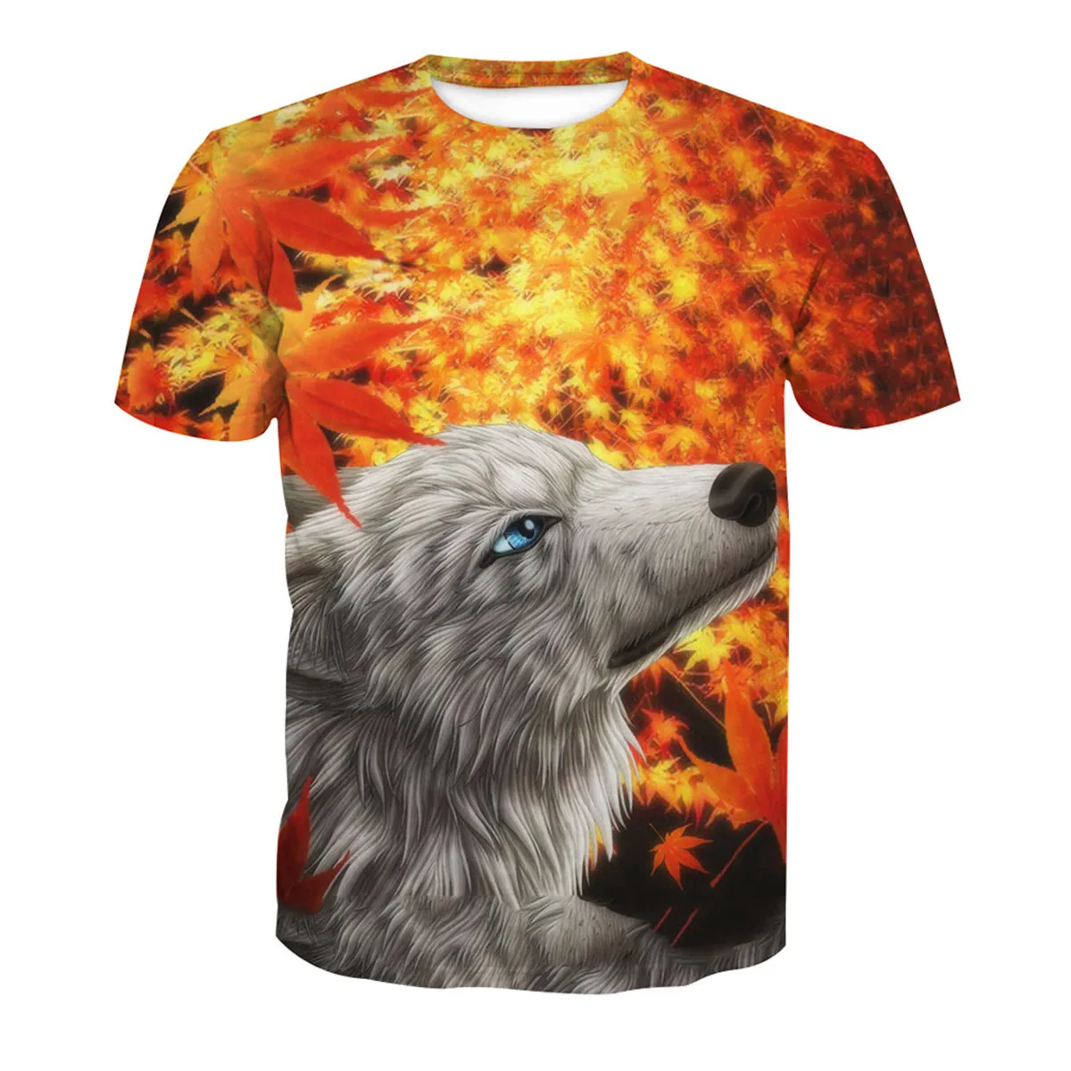 Animals Wolf 3D T Shirts Men Maple Leaf Casual Summer Funny Print T ...