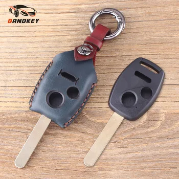 

DANDKEY 2+1 3 Button Genuine Leather Protector Car Keychain Key Cover Case FOB For Honda Civic Accord CR-V Ridgeline Car-styling