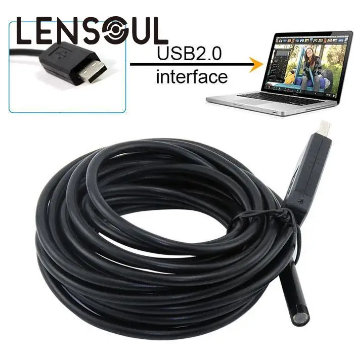 Lensoul 2 м 5 мм USB эндоскоп водонепроницаемый 6LED инспекционная трубка змеиная видеокамера труба Зрительная камера