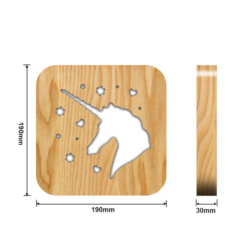 Единорог деревянная основа настольные лампы 3D ночной Светильник Единорог Оптическая иллюзия ночной Светильник креативный деревянный теплый светильник USB лампа низкой мощности