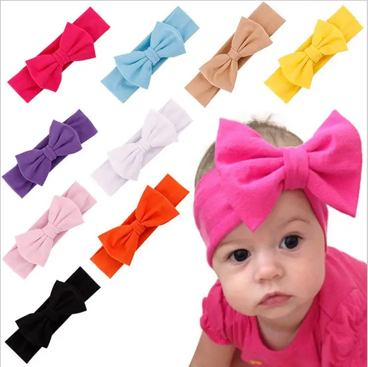Baby bow headband Solid Cotton Hair Bow Headband Toddler Handmade Stretch Headwraps With Bow