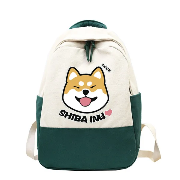 Японский стиль Шиба ину холщовый рюкзак для женщин модные Молодежные дорожные рюкзаки рюкзак для отдыха сумка через плечо Mochila - Цвет: Зеленый