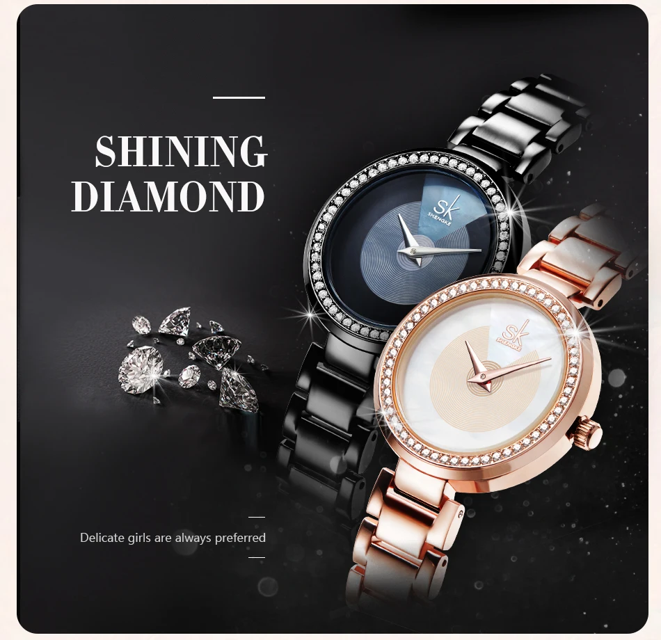 Shengke Модные кварцевые часы с бриллиантовым циферблатом, Женские Классические наручные часы, японские часы с механизмом, Прямая поставка