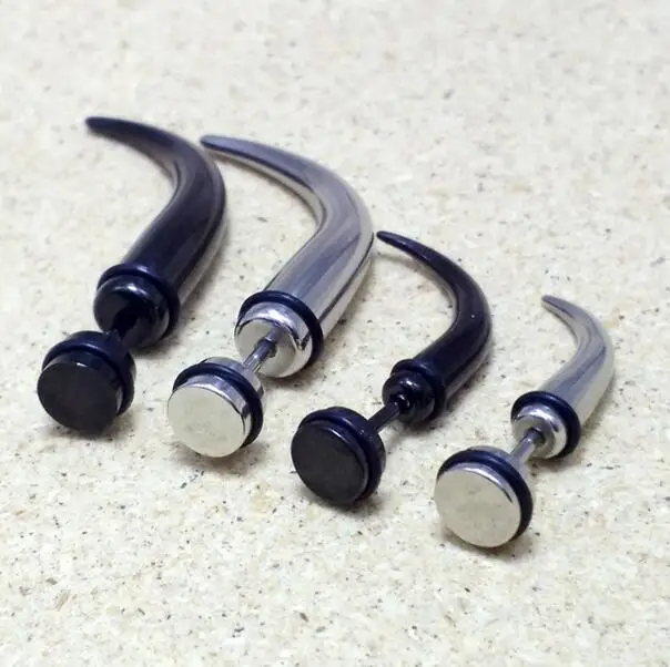 1 шт поддельные серьги из нержавеющей стали с конусом для ушей, накладные серьги-носилки для ушей, конические Серьги с шипами, расширители для Мужчин, Ювелирные изделия - Окраска металла: Black Biger
