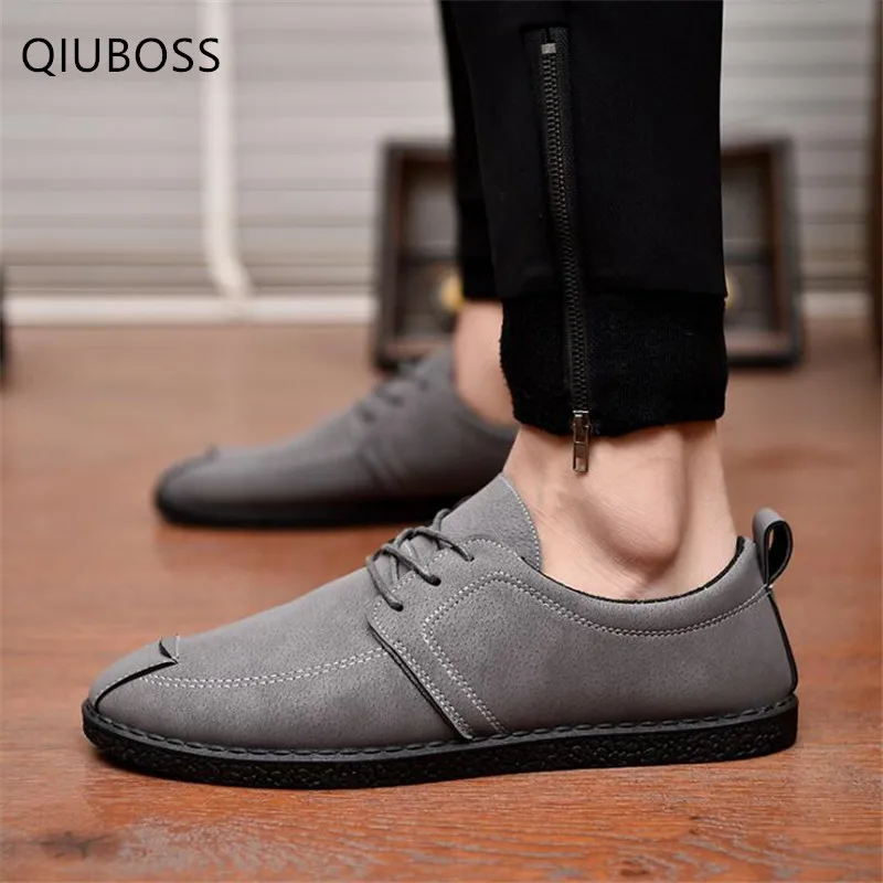 

QIUBOSS New British Style Casual Shoes spring autumn fashion men shoes Light Lace-up flat shoes outdoor men's sneakers Q806